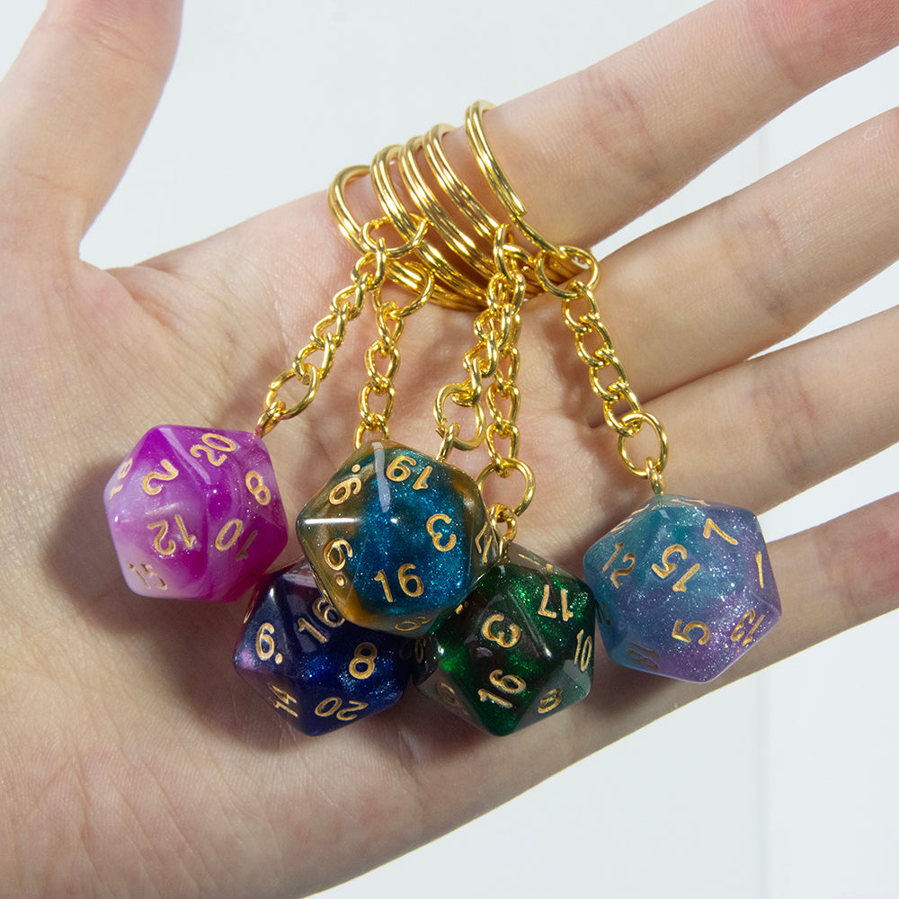 Starry Sky Effect Dice Keychain Fashion Dice Charm Keyring for Pouch Hand Bag Car Pendant