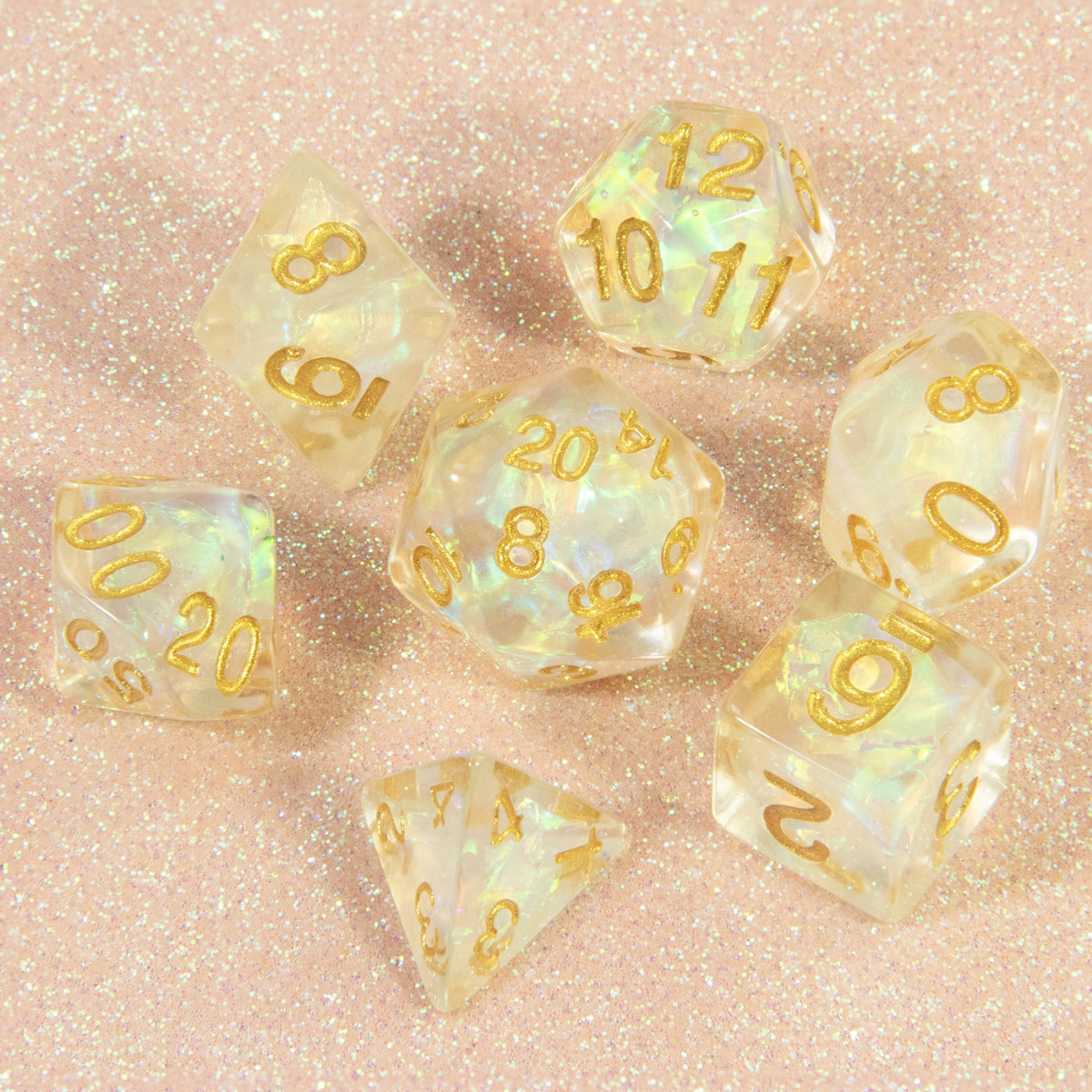 Glitter Dice Set for DND RPG Role Playing Games - 7 Piece Polyhedral Gaming Dice Set