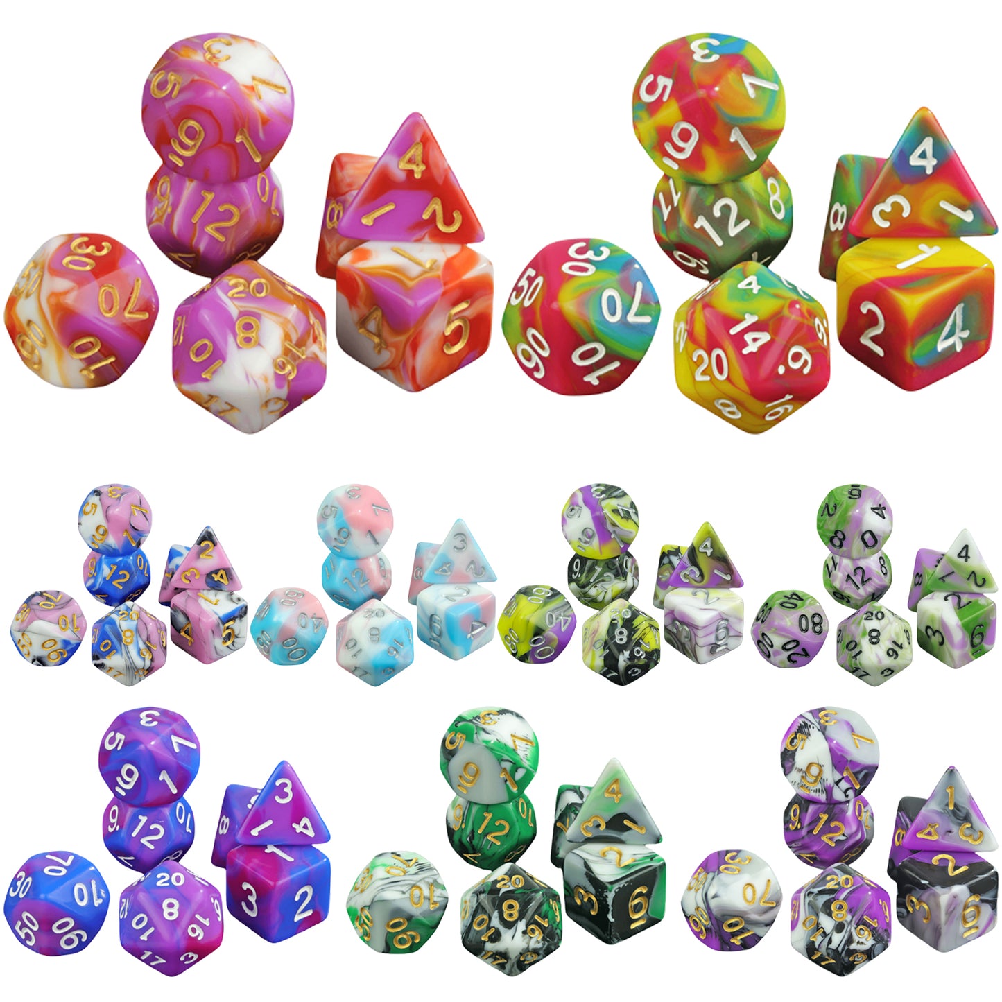 DND Dice Set 7pcs/set Mixing Colors Dice D4 D6 D8 D10 D% D12 D20 for DND RPG and Other Table Games