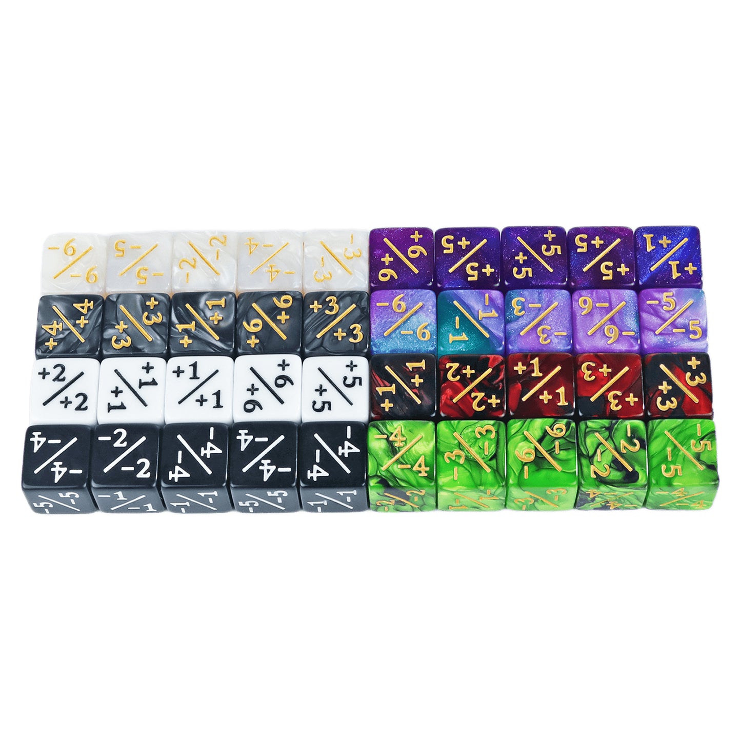 Six Sided Dice Set D6 Counters +1/+1 and -1/-1 Set of 10 Dice for Math Teaching, Card Game Accessories