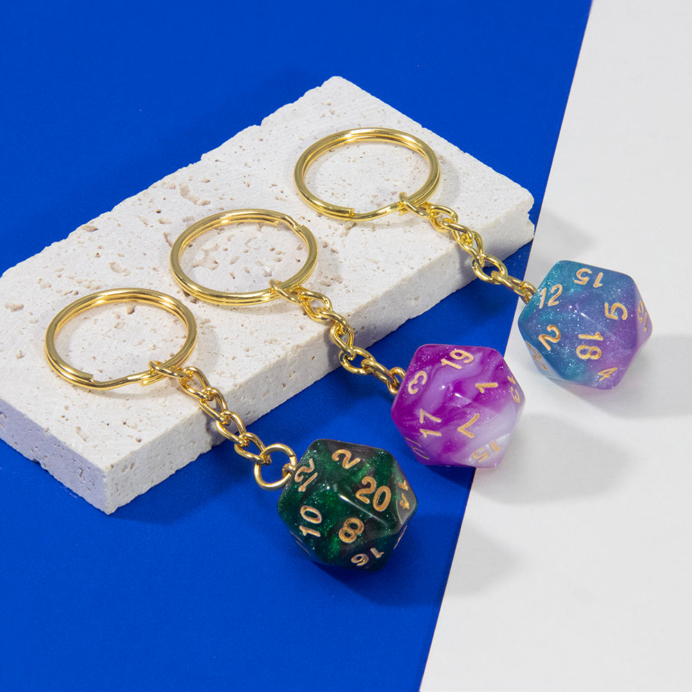 Starry Sky Effect Dice Keychain Fashion Dice Charm Keyring for Pouch Hand Bag Car Pendant