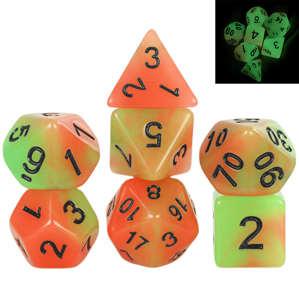 7-Piece Glow-in-the-Dark Polyhedral Dice Set for Board Game DND TRPG