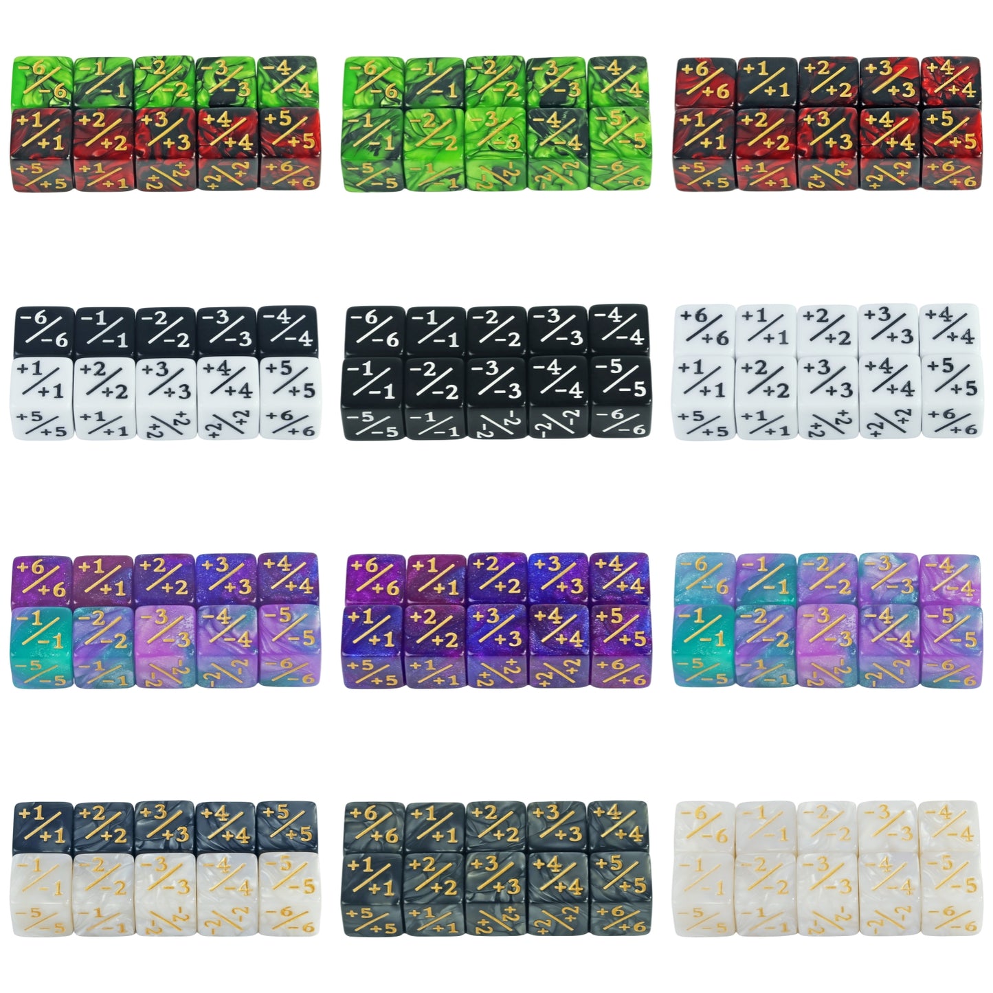 Six Sided Dice Set D6 Counters +1/+1 and -1/-1 Set of 10 Dice for Math Teaching, Card Game Accessories