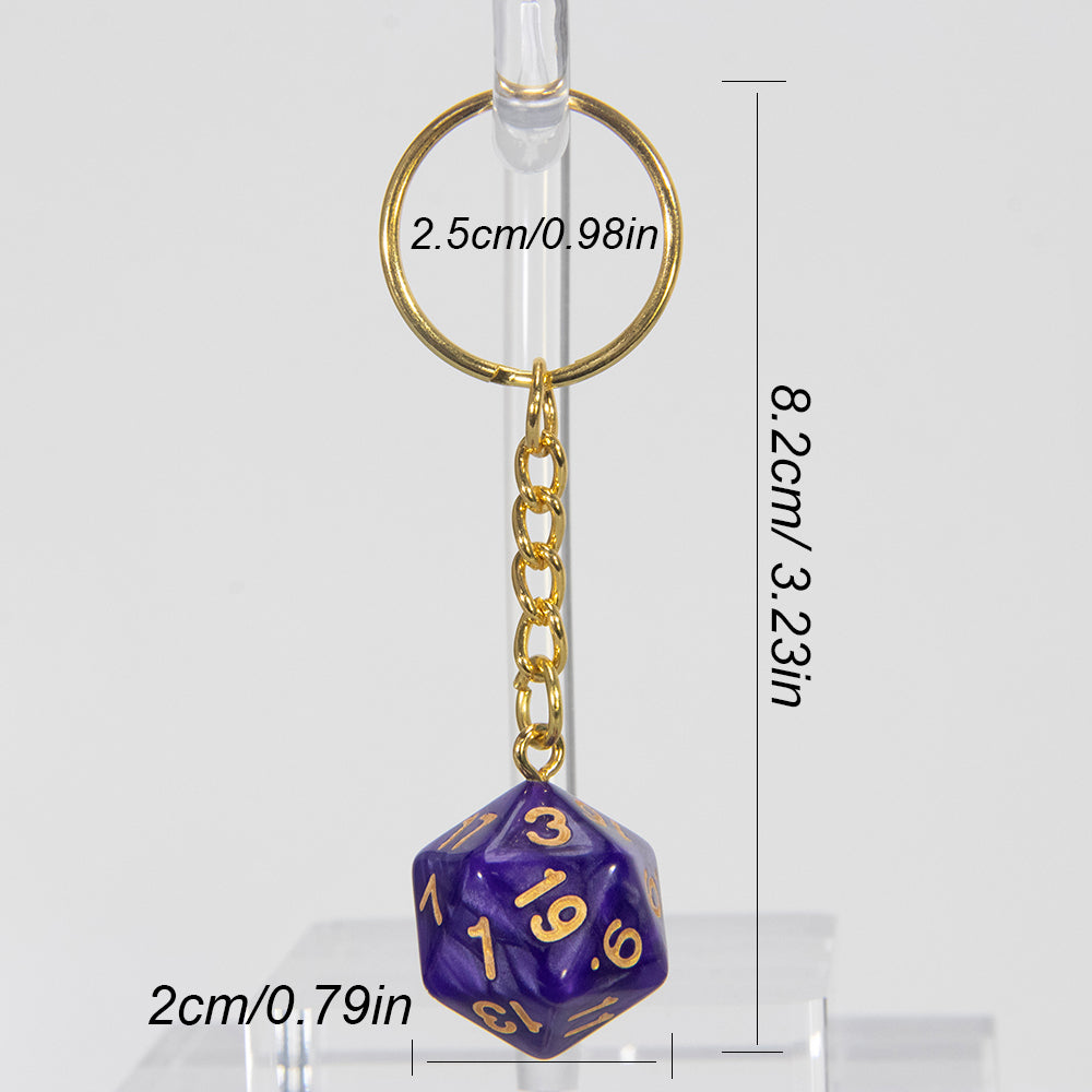 Marble Colored Dice Keychain DND Board Game Souvenirs 20 Sided Dice Pendant Keychain for Men Women