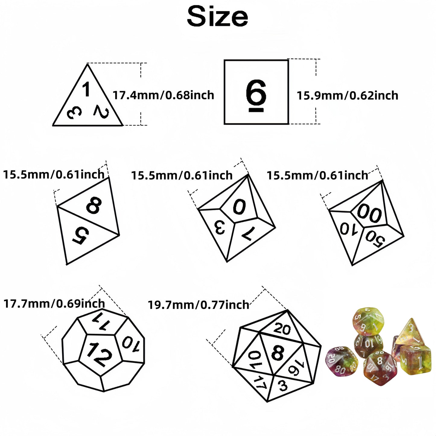 Polyhedral Dice Set - DND Role Playing Dice for Dungeons Game RPG Table Games, Double-Color with Glitter Effect, 7pcs