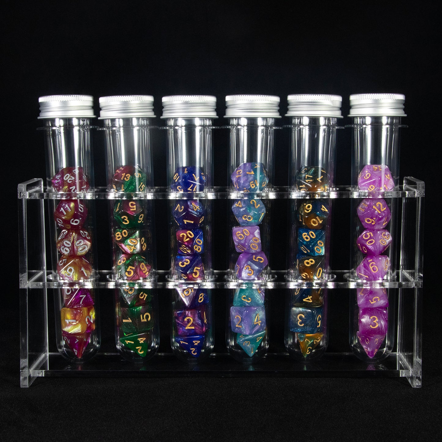 Glitter and Mixed Color Polyhedral Dice Set for DND RPG Table Game, 42pcs Dice with 6pcs Tube, 1pc Tube Rack, As Souvenir Gift