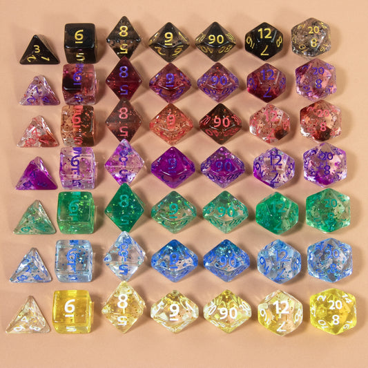 Glitter and Nebula Effect DND Dice Set 7pcs D4-D20 Polyhedral Dice for Role Playing Game Board Game Accessories As Gift