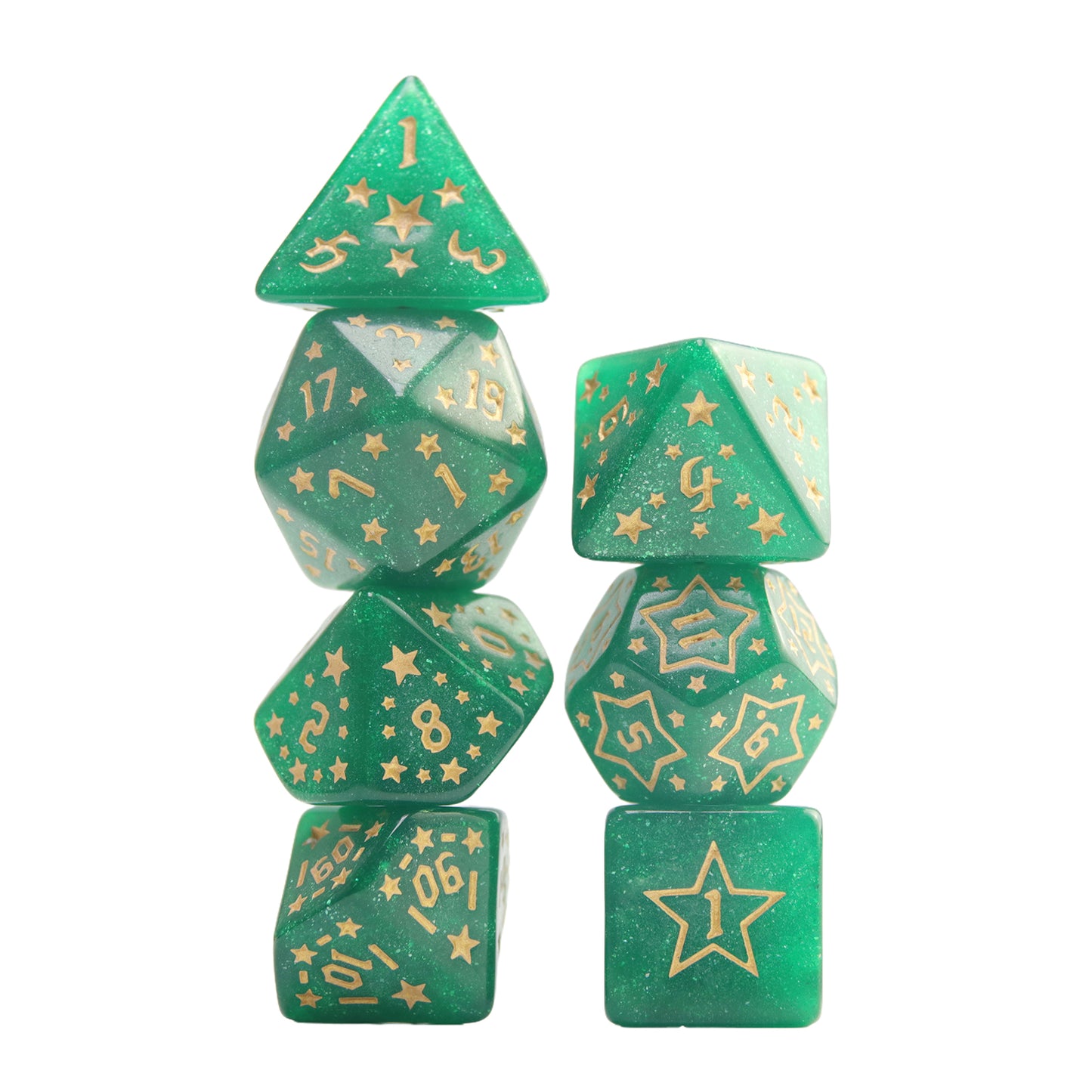 7-Piece Star Pattern Dice Set with Glitter Effect, Multi-Faced Dice, Essential for DND Players, Perfect for Tabletop Games