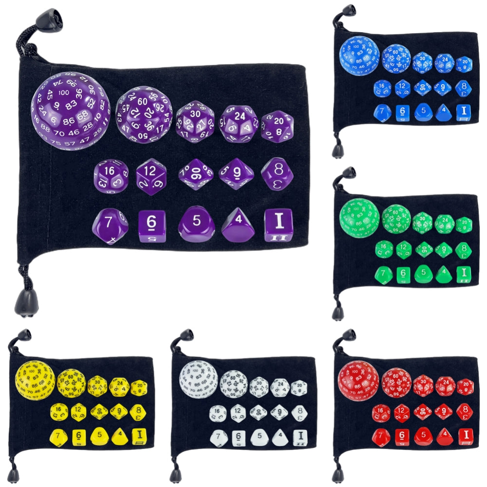 15pcs D3-D100 Game Dice with Bag Opaque Polyhedral Dice for DND Role Playing Board Game Accessories