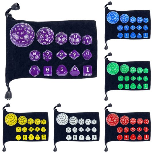 15pcs D3-D100 Game Dice with Bag Opaque Polyhedral Dice for DND Role Playing Board Game Accessories
