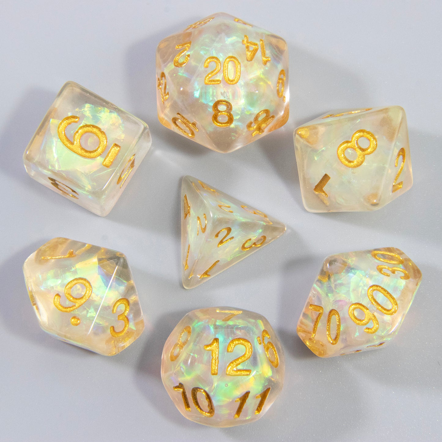 Glitter Dice Set for DND RPG Role Playing Games - 7 Piece Polyhedral Gaming Dice Set