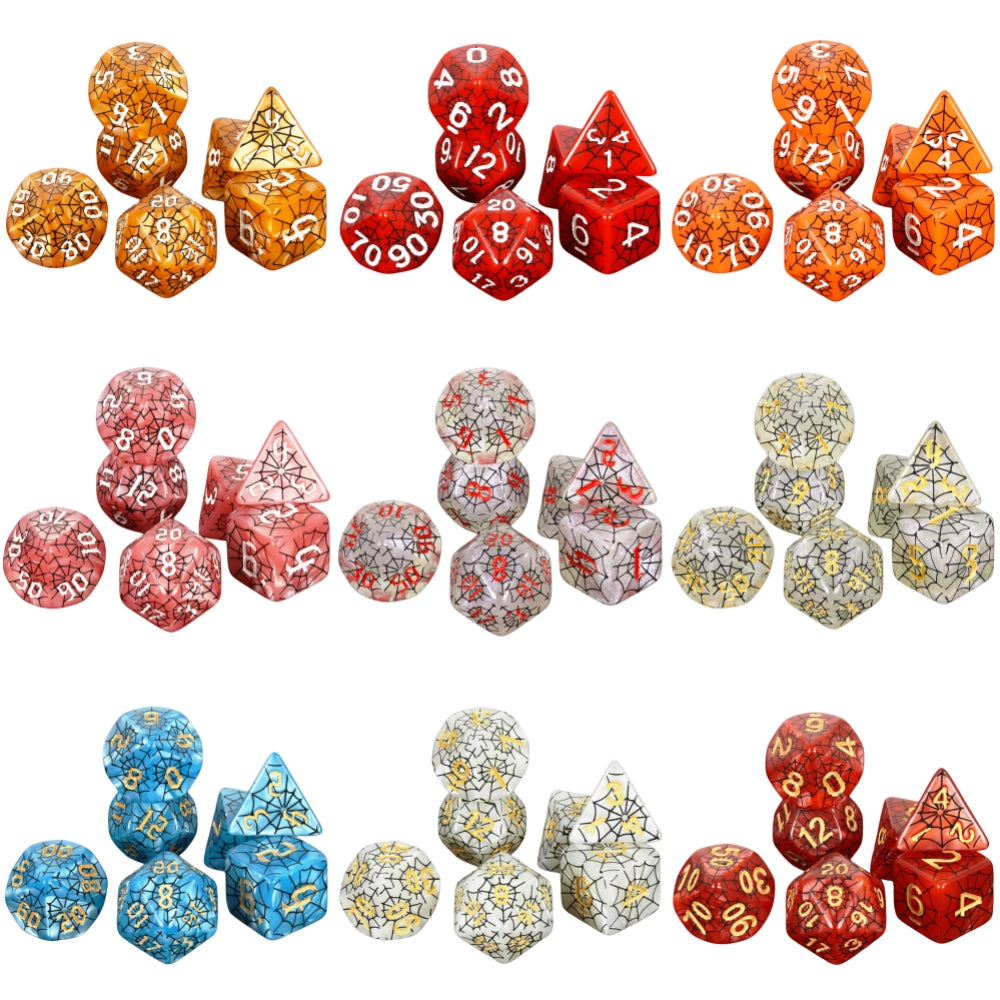 DND Dice Set - 7pcs Board Game Dice with Black Spider Web Pattern D4-D20 for DND Role Playing Game Entertainment Tabletop Game