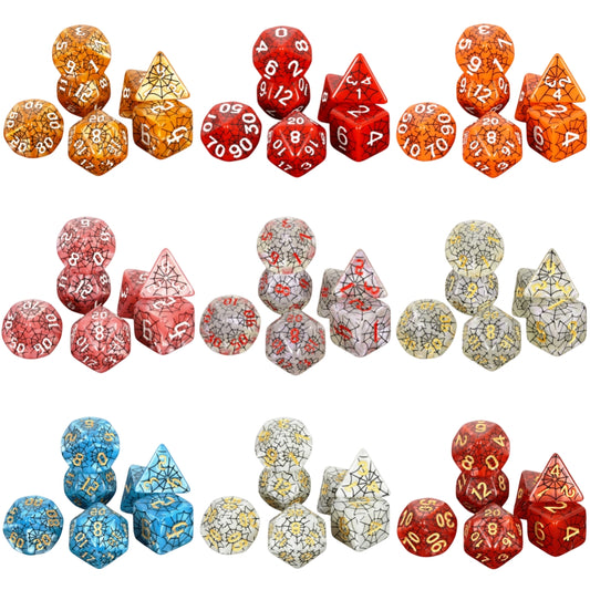 DND Dice Set - 7pcs Board Game Dice with Black Spider Web Pattern D4-D20 for DND Role Playing Game Entertainment Tabletop Game