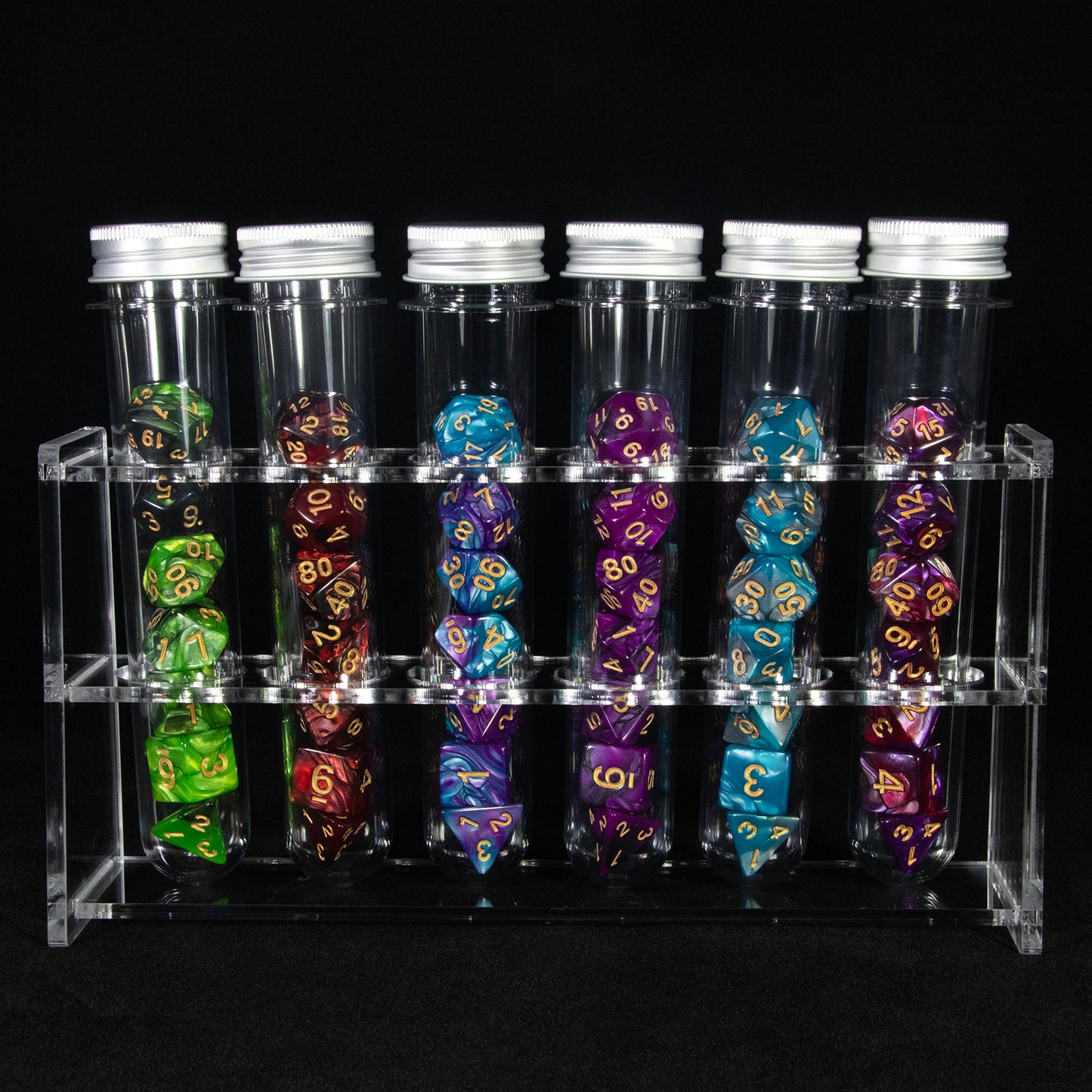 DND Polyhedral Dice Magic Color Dice for DND RPG Table Board Roll Playing Games, Complete 42PCS Dice with 6pcs Tube, 1pc Tube Rack