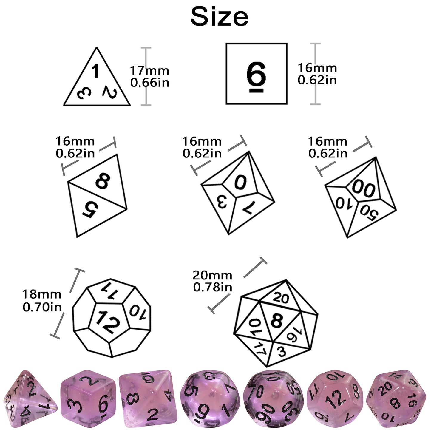 Transparent Dice Set - DND Dice Set for DND RPG Role Playing Game, 7-Piece Polyhedral Dice Set