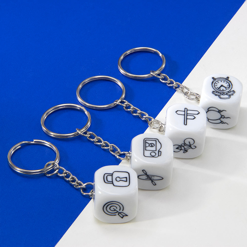 Engraved Pattern dice keychain Kid Creative Birthday Gift key holder for Handbag, Phone Fine Pendant