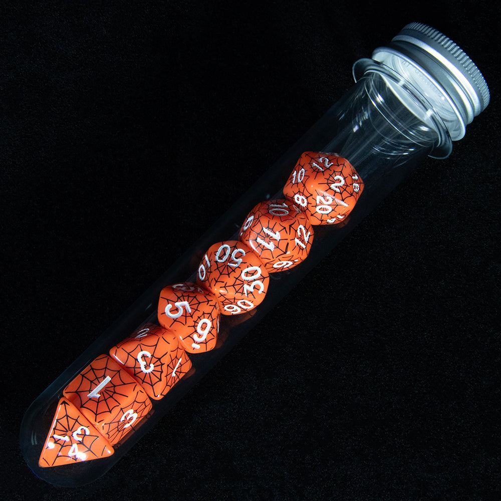7pcs DND Polyhedral Dice Set Creative Spider Web Design Dice D4-D20 with Tube Playing Table Game for Bar Party Club
