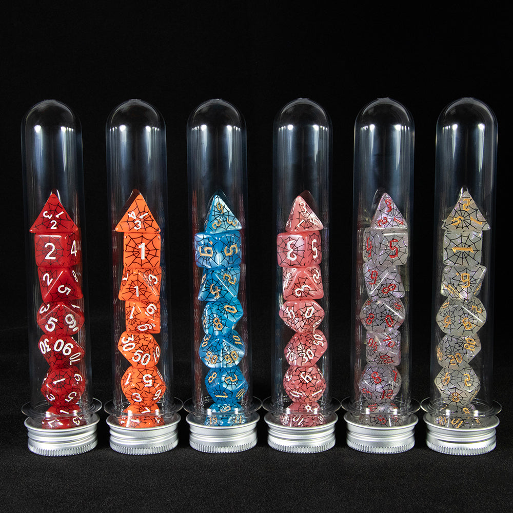 7pcs DND Polyhedral Dice Set Creative Spider Web Design Dice D4-D20 with Tube Playing Table Game for Bar Party Club