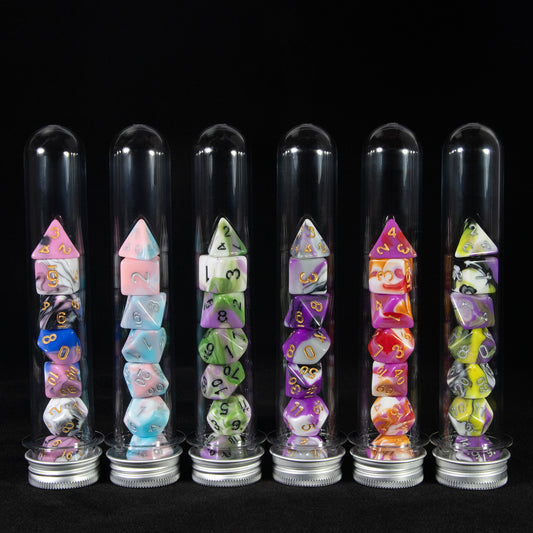 Mixing Colors Dice Set DND Polyhedral Dice for D&D Board Game and Role Playing Game Accessorie 7pcs dice - D4-D20,with Tube