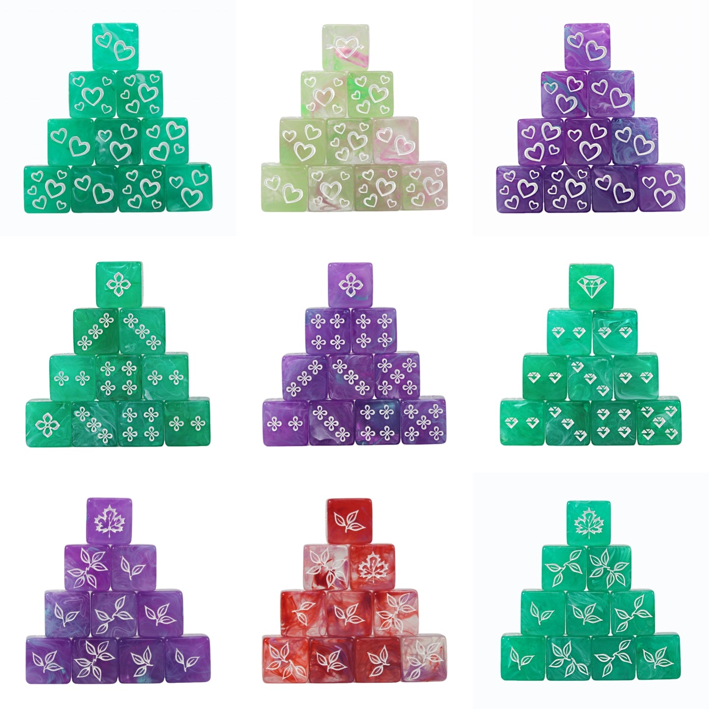 D6 Dice Set 10pcs 16mm Love Heart/leaf/flower/diamond Patterns Game Dice for Board Game, Math Teaching