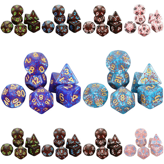 DND Dice Set - 7pcs Board Game Dice with Red Spider Web Pattern D4-D20 for DND Role Playing Game Entertainment Supplies, Perfect Gift for DND Player