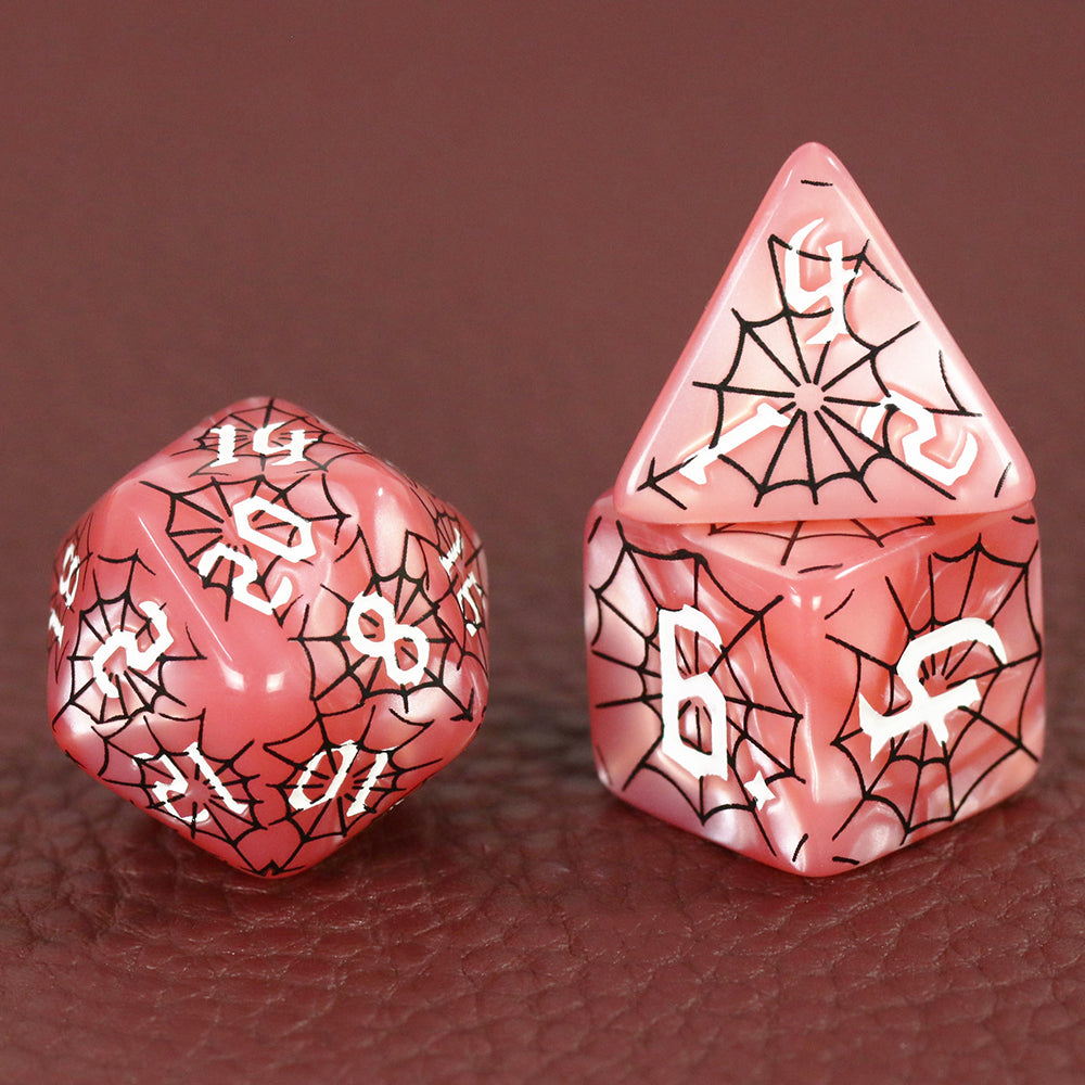 DND Dice Set - 7pcs Board Game Dice with Black Spider Web Pattern D4-D20 for DND Role Playing Game Entertainment Tabletop Game