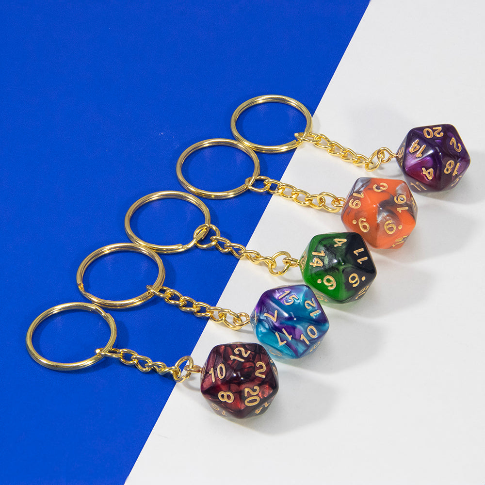 Colored Dice Keychain Lucky Keyring Table Game Souvenirs Perfect for DND Game Lover Gift, Bag, Car Pendant