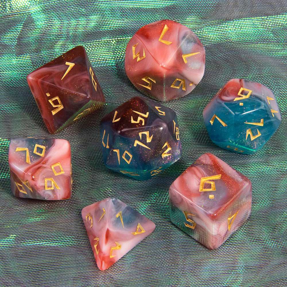 DND Dice Set Acrylic Polyhedral Dice 7 Pieces Mixed Colour Glitter Games Dice for RPG DND Board Game Accessories