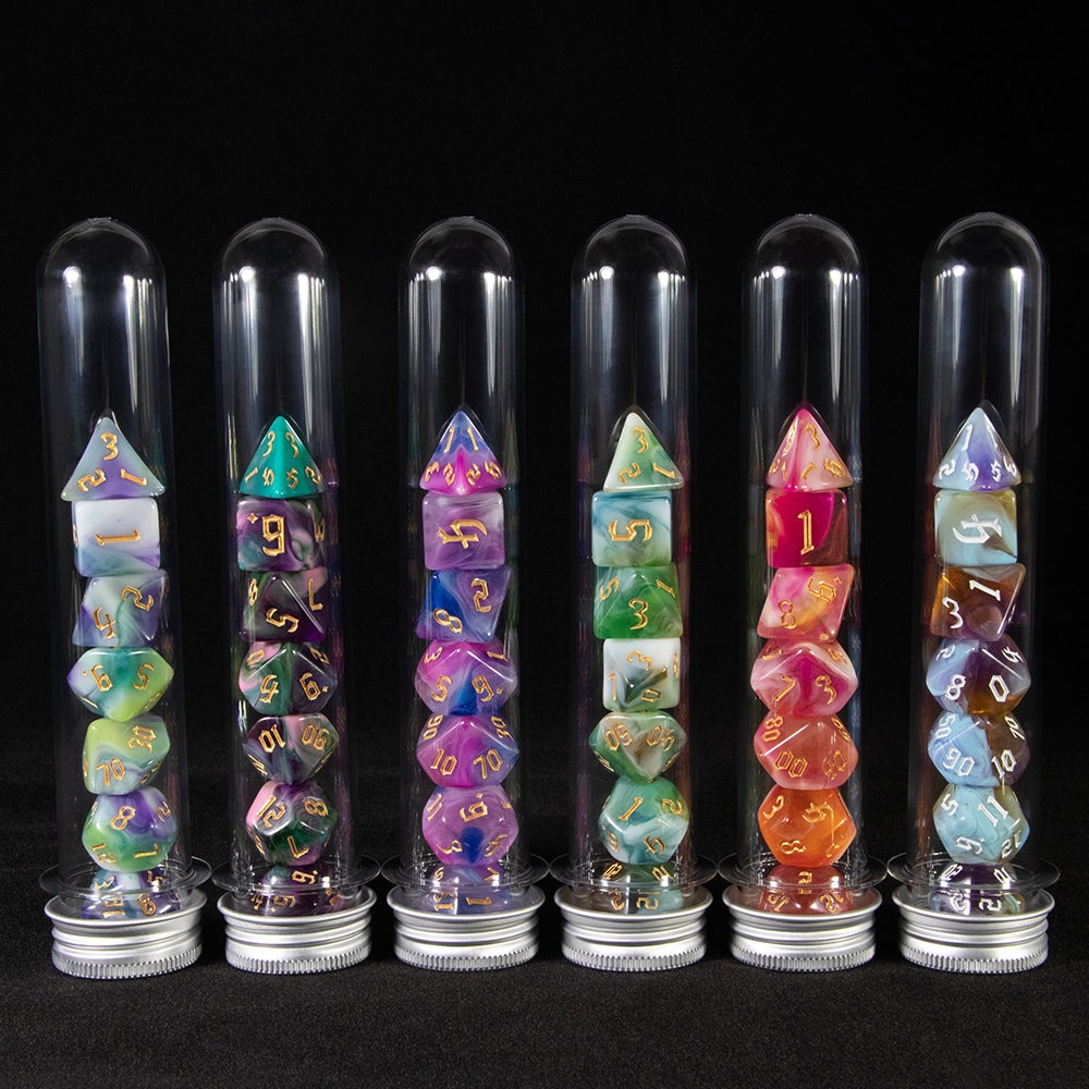 DND Dice Set 7Pcs Polyhedral Dice D4 D6 D8 D10 D12 D20 with Tube Mixed Color for D&D Tabletop Role-Playing Games Accessories