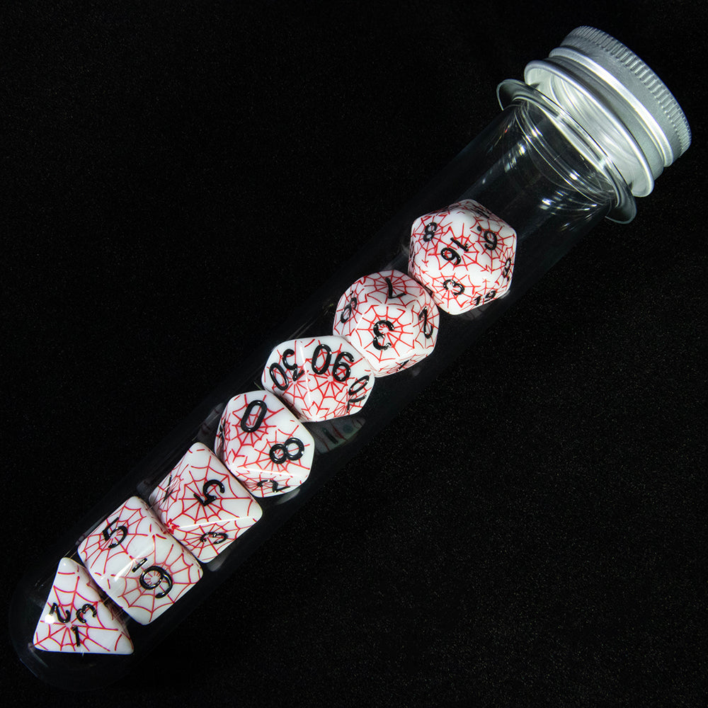 7pcs DND Polyhedral Dice Set Creative Spider Web Design Dice D4-D20 with Tube Playing Table Game for Bar Party Club