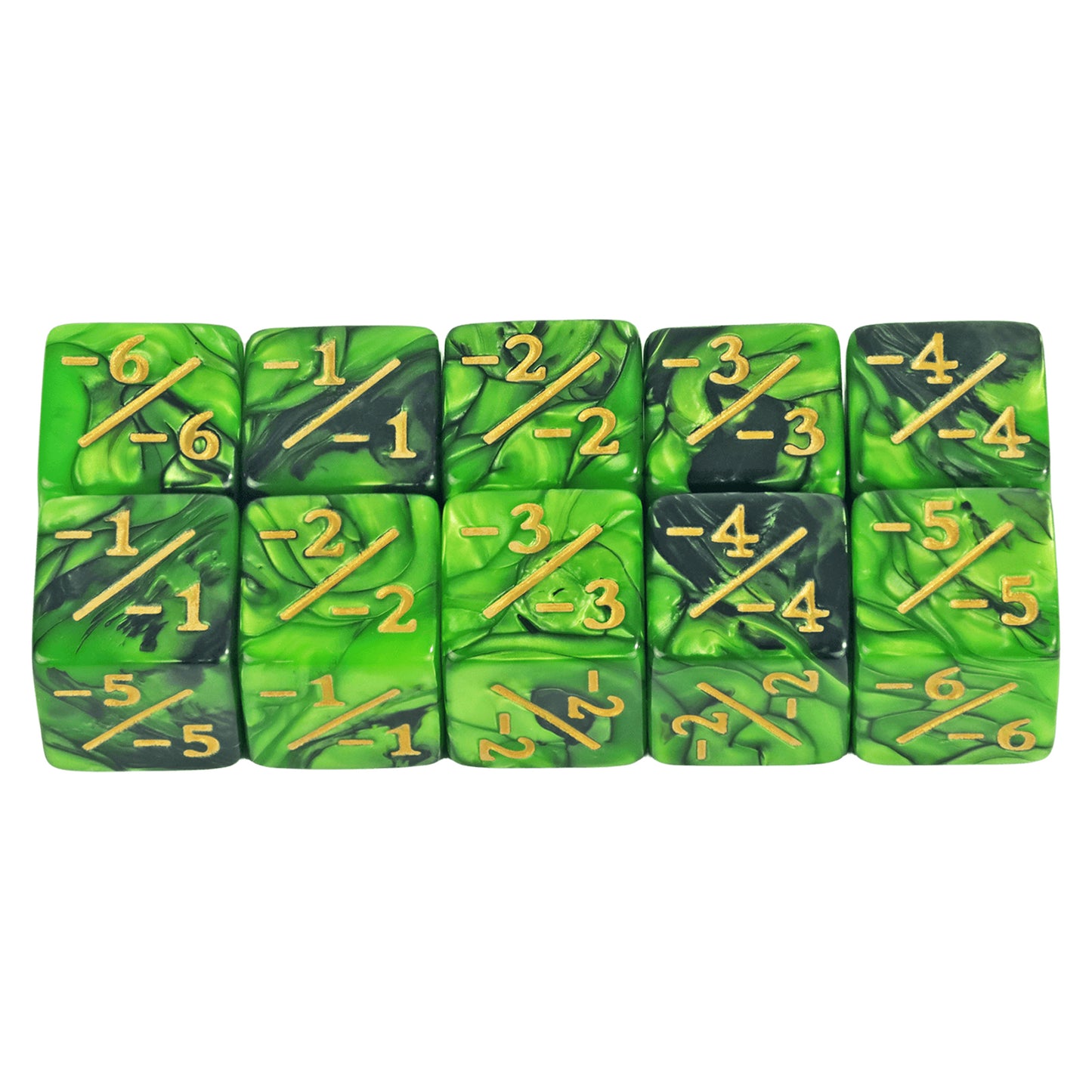 Six Sided Dice Set D6 Counters +1/+1 and -1/-1 Set of 10 Dice for Math Teaching, Card Game Accessories