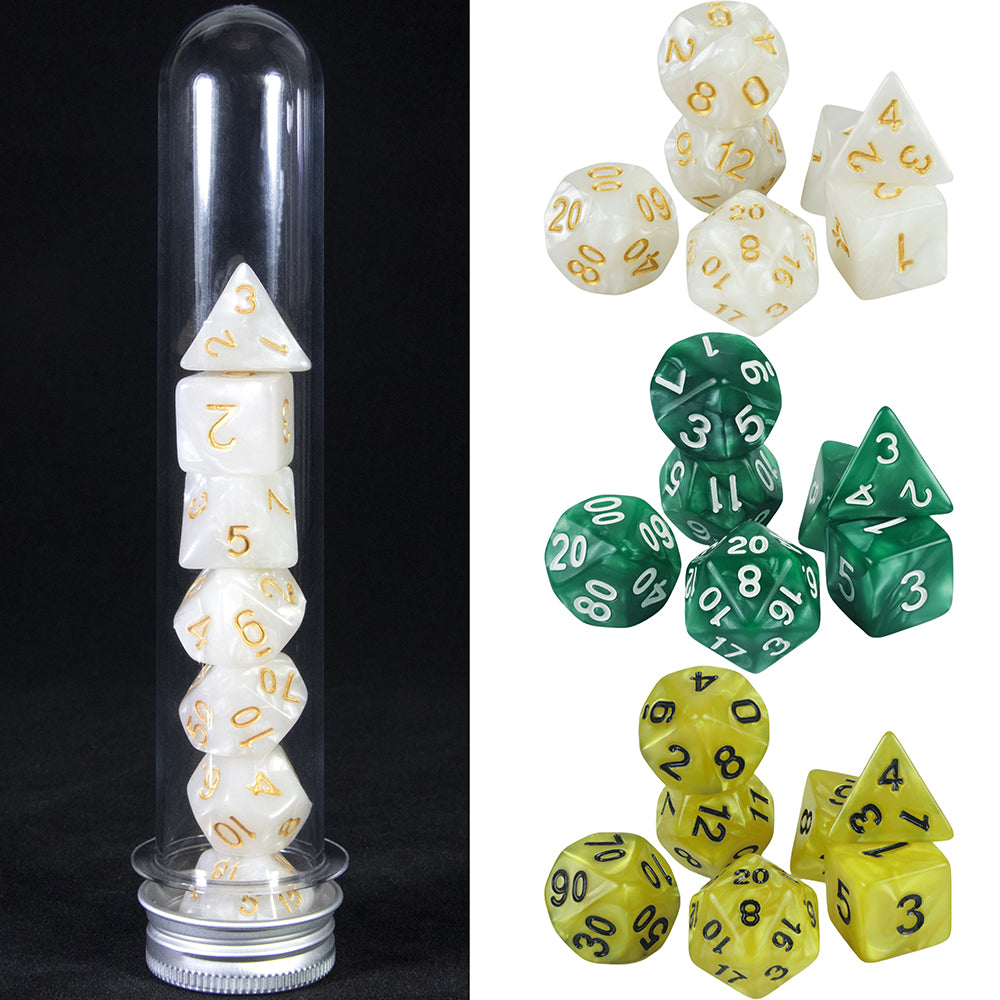Marble Effect Polyhedral Dice Set 7 Pieces D4 D6 D8 D10 D% D12 D20 DND Game Dices with Tube, Playing Table Game for Bar Club Party