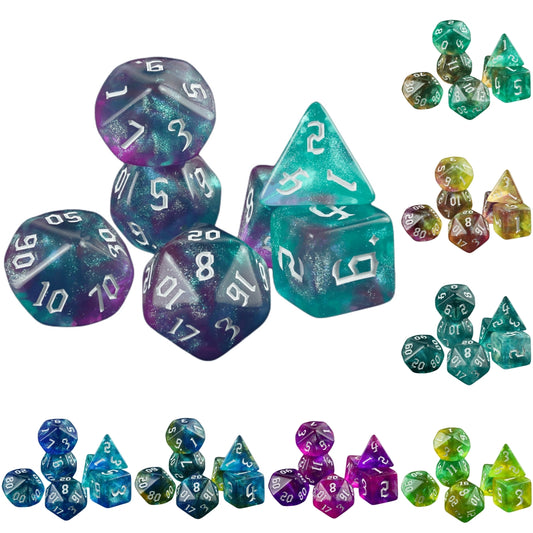 Polyhedral Dice Set - DND Role Playing Dice for Dungeons Game RPG Table Games, Double-Color with Glitter Effect, 7pcs