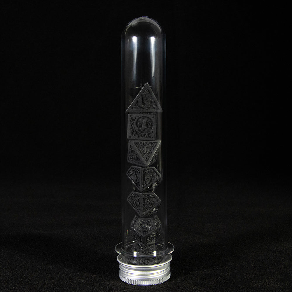 Engraved with Textures Pattern Dice 7pcs DND Polyhedral Dice with Tube for DND RPG Table Game Accessories