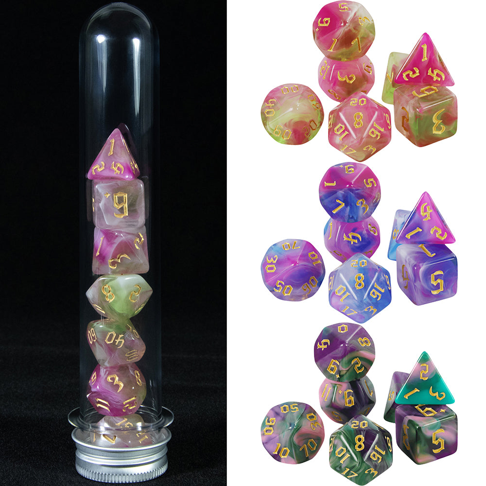 DND Dice Set 7Pcs Polyhedral Dice D4 D6 D8 D10 D12 D20 with Tube Mixed Color for D&D Tabletop Role-Playing Games Accessories
