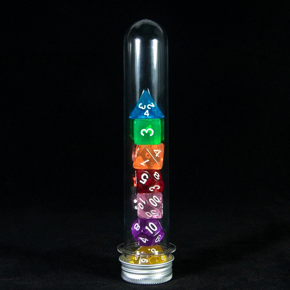 Transparent Polyhedral Dice Set - 7 Piece Acrylic Gaming Dice with tube,for DND TRPG Board Game and Role Playing Game Accessorie