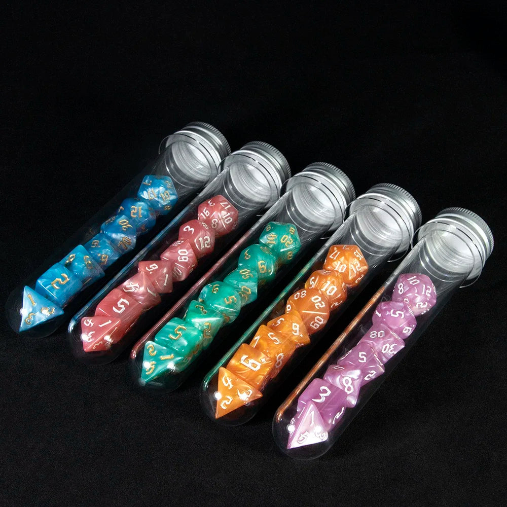 DND Polyhedron Dice Set 7 Pieces D4 D6 D8 D10 D% D12 D20 Marble Effect Game Dices with Tube,for D&D RPG Role Playing Table Games