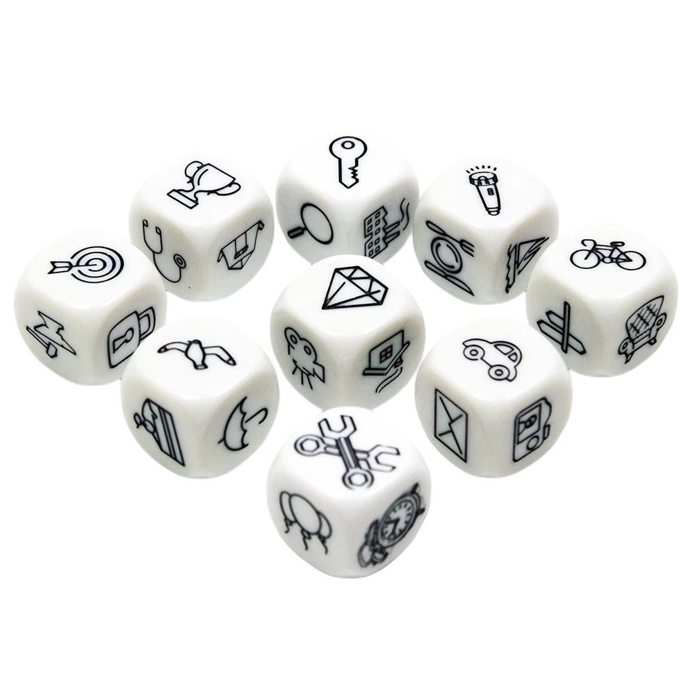 9pcs/set Engraved Patterns Dice Telling Story Dice D6 Dice Set for Board Game Family Entertainment Party Games