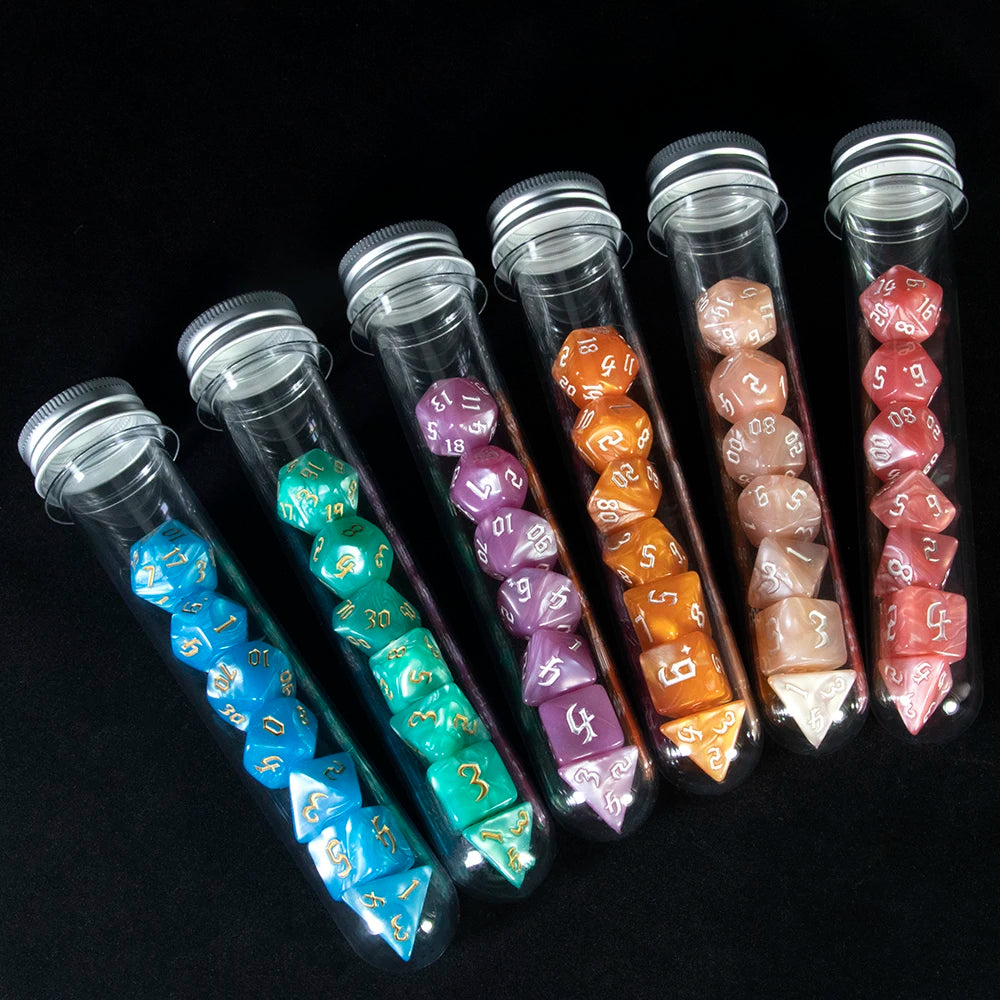 DND Polyhedron Dice Set 7 Pieces D4 D6 D8 D10 D% D12 D20 Marble Effect Game Dices with Tube,for D&D RPG Role Playing Table Games