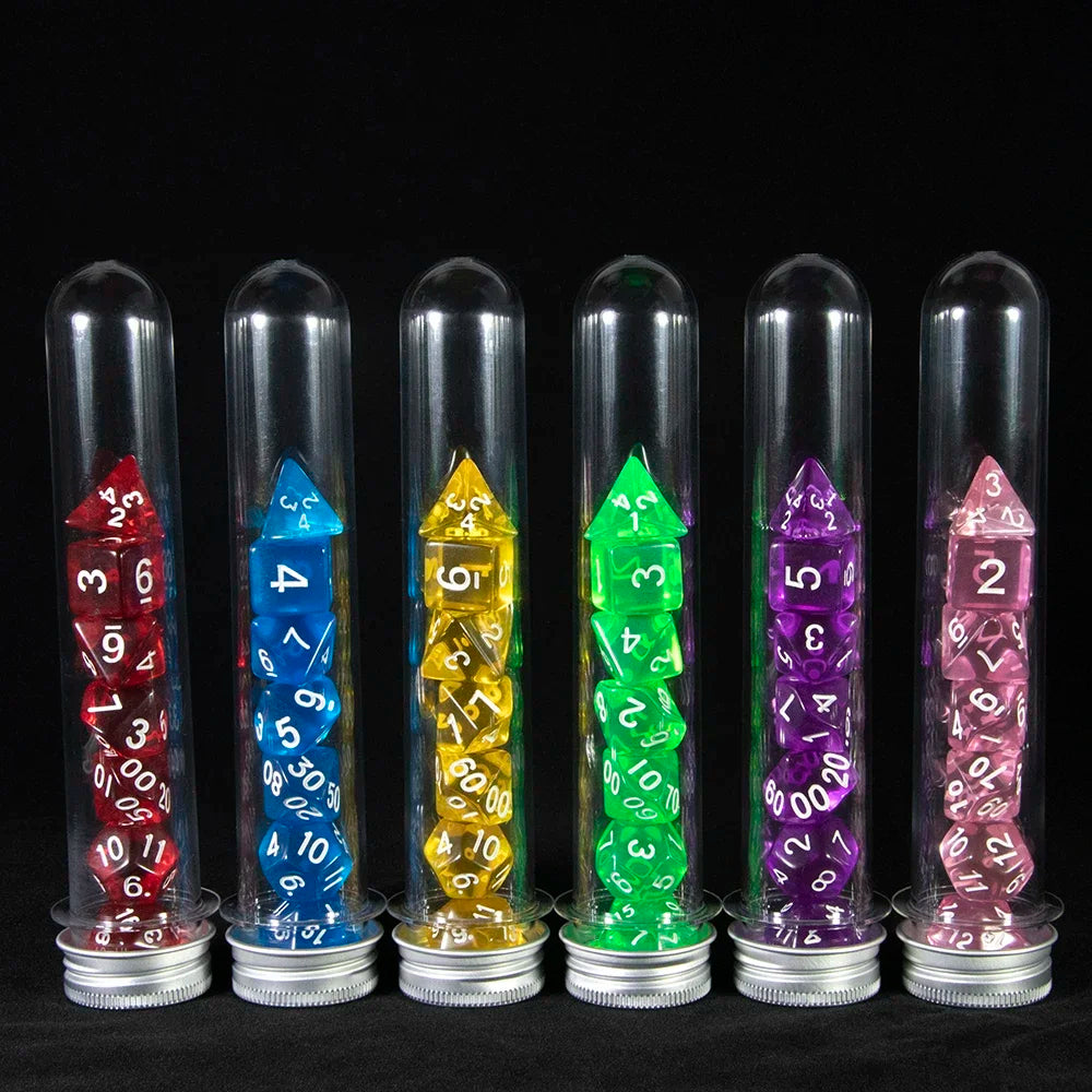 Transparent Polyhedral Dice Set - 7 Piece Acrylic Gaming Dice with tube,for DND TRPG Board Game and Role Playing Game Accessorie