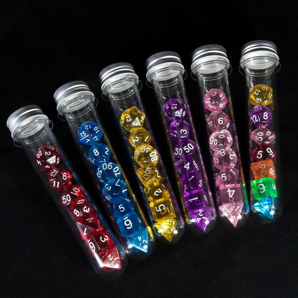 Transparent Polyhedral Dice Set - 7 Piece Acrylic Gaming Dice with tube,for DND TRPG Board Game and Role Playing Game Accessorie