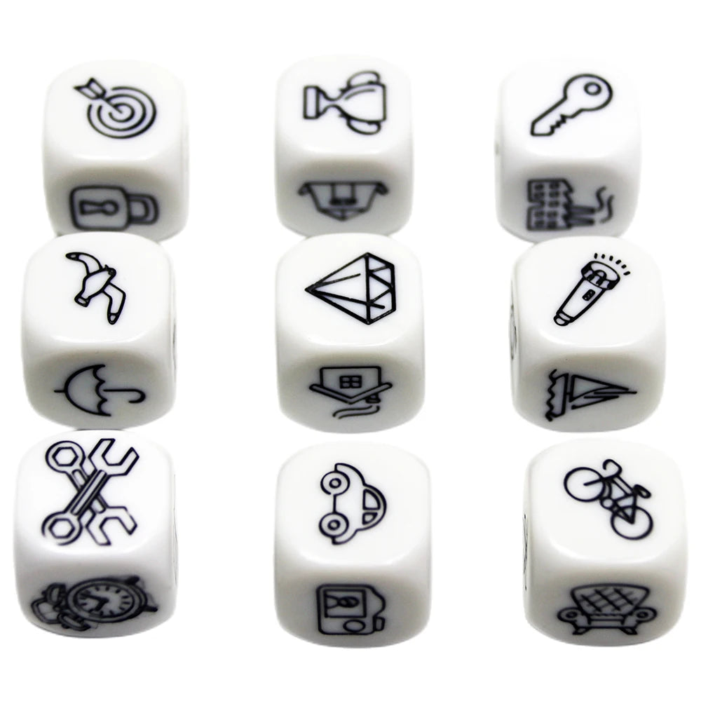 9pcs/set Engraved Patterns Dice Telling Story Dice D6 Dice Set for Board Game Family Entertainment Party Games