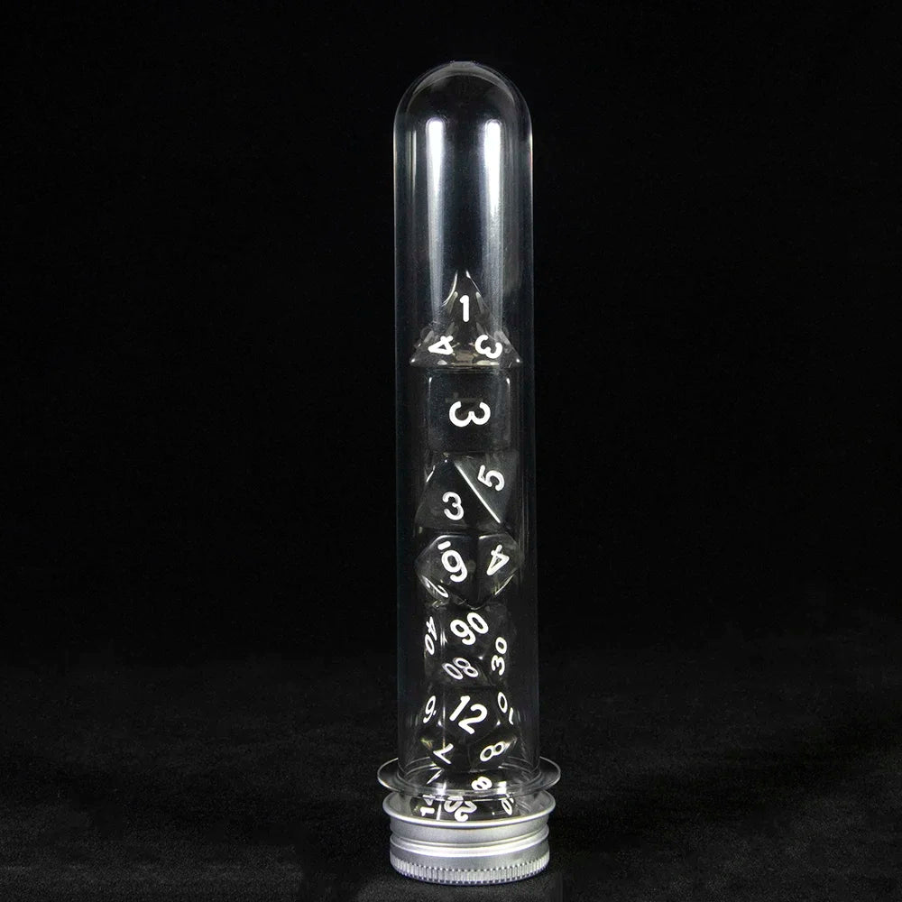 Transparent Polyhedral Dice Set - 7 Piece Acrylic Gaming Dice with tube,for DND TRPG Board Game and Role Playing Game Accessorie