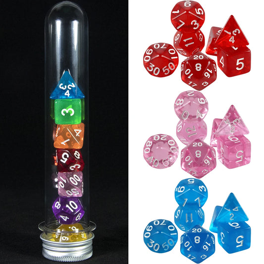 Transparent Polyhedral Dice Set - 7 Piece Acrylic Gaming Dice with tube,for DND TRPG Board Game and Role Playing Game Accessorie