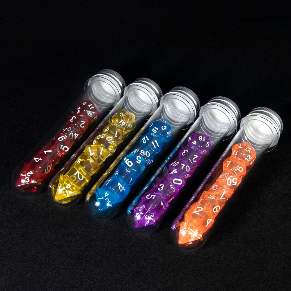 Transparent Polyhedral Dice Set - 7 Piece Acrylic Gaming Dice with tube,for DND TRPG Board Game and Role Playing Game Accessorie