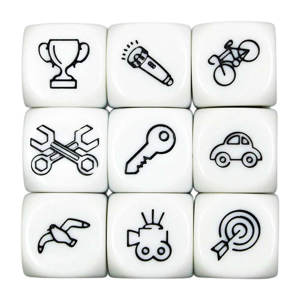 9pcs/set Engraved Patterns Dice Telling Story Dice D6 Dice Set for Board Game Family Entertainment Party Games