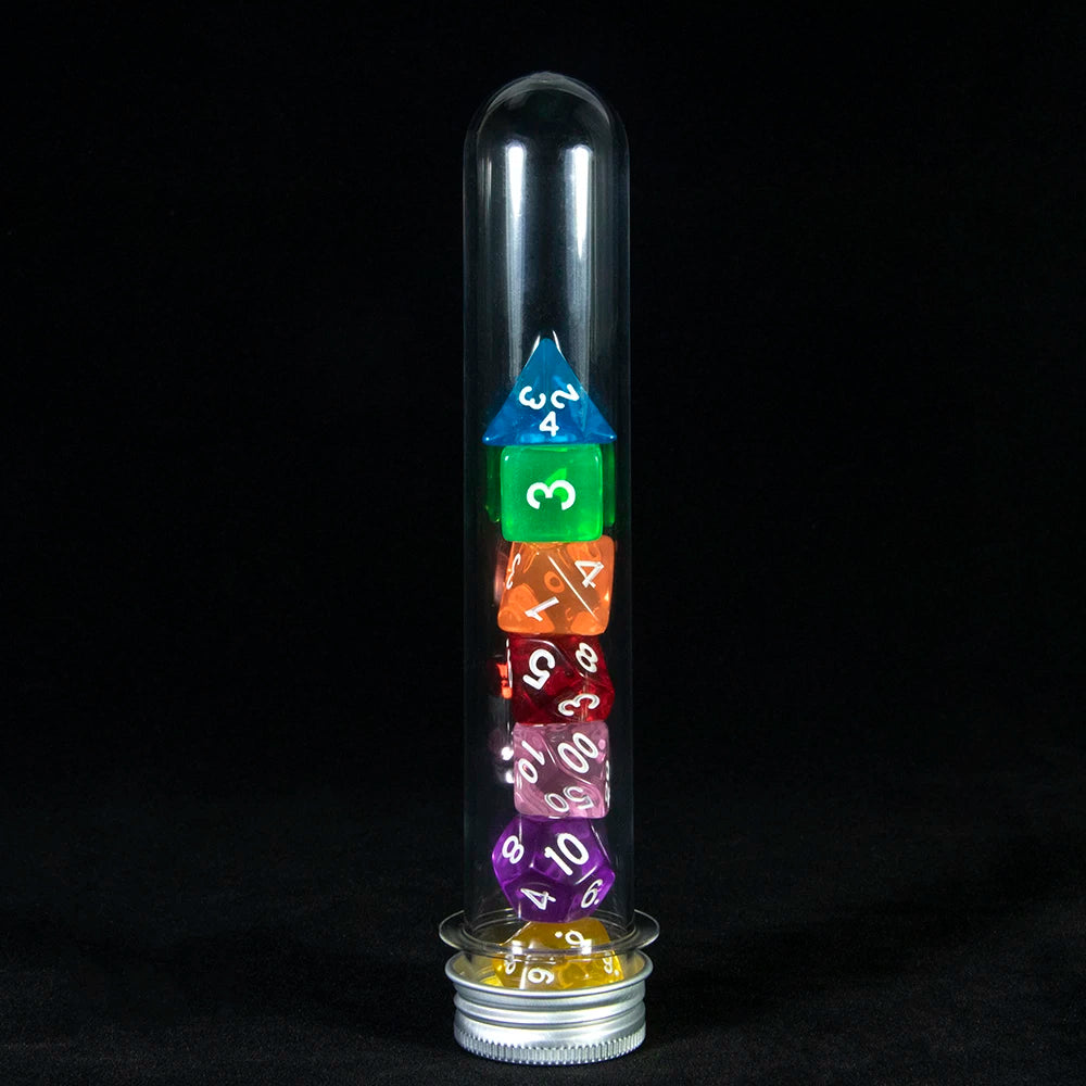 Transparent Polyhedral Dice Set - 7 Piece Acrylic Gaming Dice with tube,for DND TRPG Board Game and Role Playing Game Accessorie