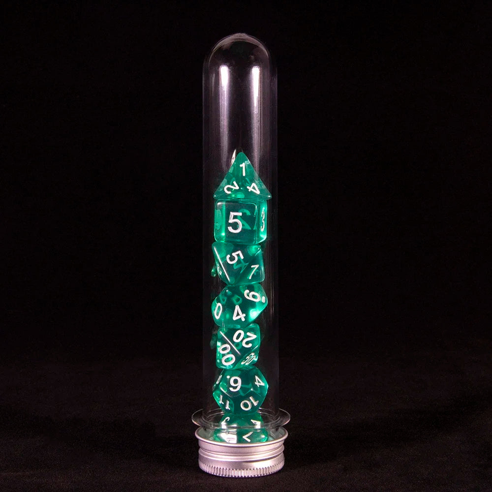 Transparent Polyhedral Dice Set - 7 Piece Acrylic Gaming Dice with tube,for DND TRPG Board Game and Role Playing Game Accessorie