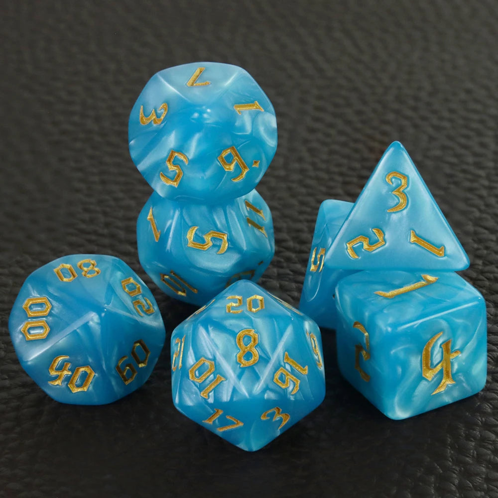 DND Polyhedron Dice Set 7 Pieces D4 D6 D8 D10 D% D12 D20 Marble Effect Game Dices with Tube,for D&D RPG Role Playing Table Games