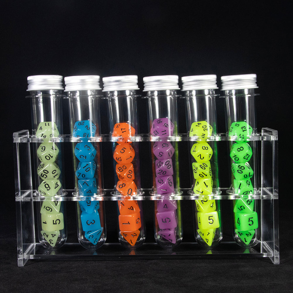 Game Dice Glow in The Dark Polyhedral Dice Set for DND Role Playing Game Table Game, 42pcs Luminous Dicewith 6pcs Tube, 1pc Tube Rack